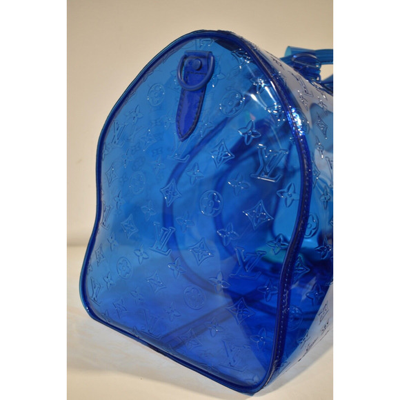Louis Vuitton Keepall Bandouliere 50 Blue PVC Monogram Weekend Duffle Travel Bag - Picture 5 of 11